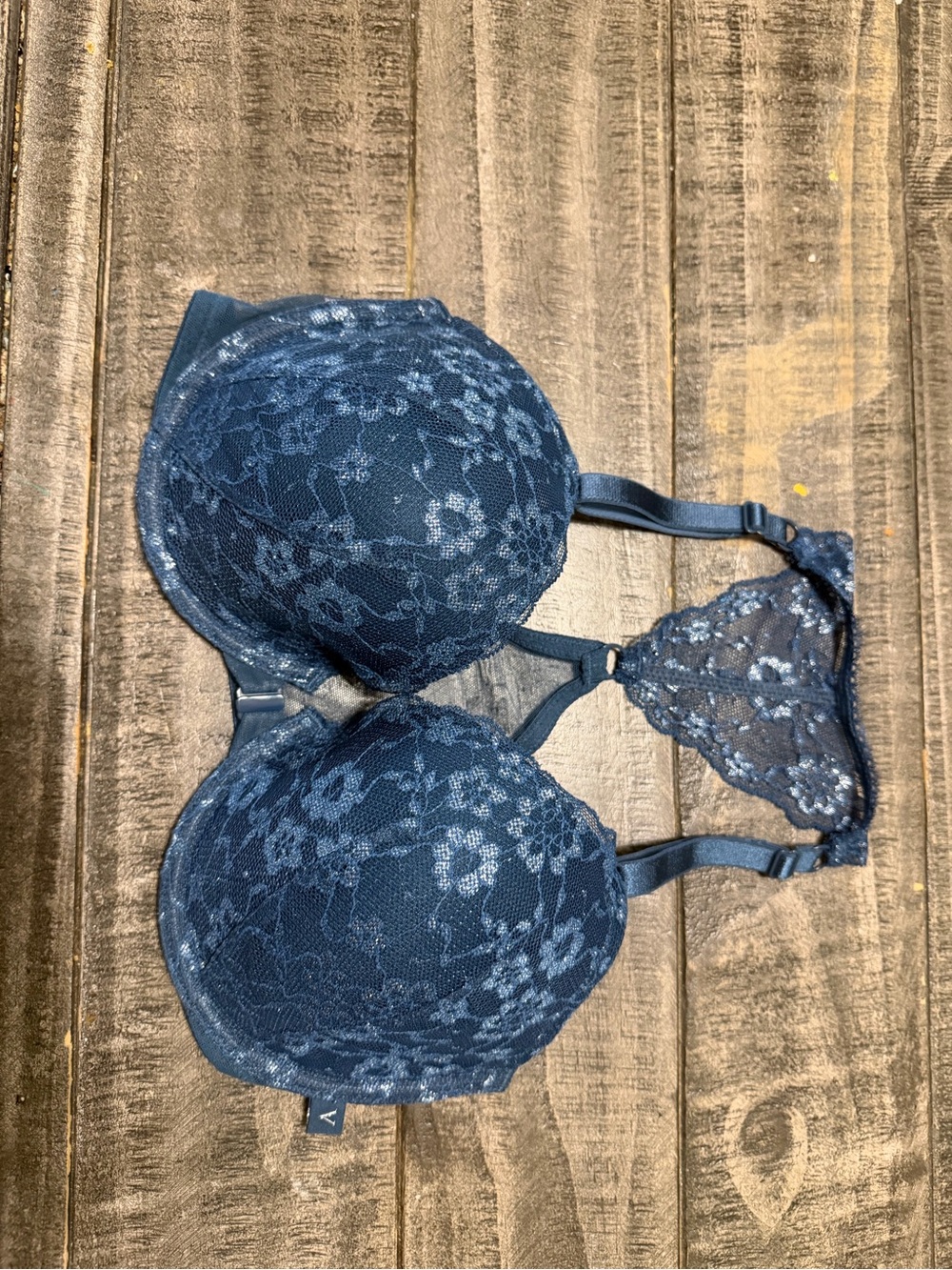 Victoria's Secret Navy Lace Push-Up Bra with Racerback Detail